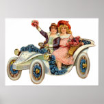 Couples vintages en affiche de chariot de fleur