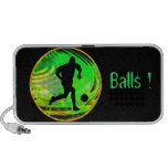 Coups de pied des boules en vert et or haut-parleurs portables