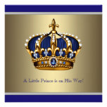 Couronne bleue d'or petit baby shower de prince Bo Faire-parts
