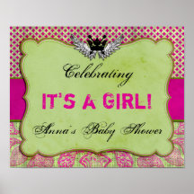Couronne et ailes roses et signe vert de baby show posters