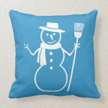 coussin bleu et blanc d'arbre de bonhomme de neige