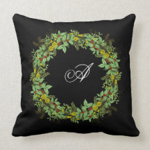 Coussin de noir de monogramme de guirlande de Noël