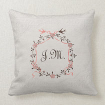 Coussin vintage de monogramme d'inséparables de fl oreillers american