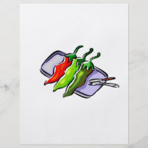 Couteau de fourchette de trois poivrons sur le gra prospectus en couleur