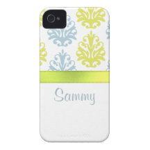 Coutume blanche bleue de damassé d'ardoise Chartre Coque Case-Mate iPhone 4