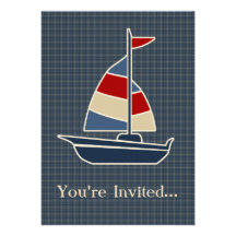 Coutume bleue, rouge, crème nautique de voilier invitations personnalisées