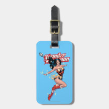 Couverture comique de femme de merveille étiquettes à bagages
