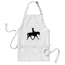 Cow-girl montant son cheval tablier