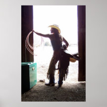 Cow-girl occidentale avec les gerçures et l'affich