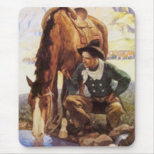Cowboy arrosant son cheval par OR Wyeth, art vinta Tapis De Souris