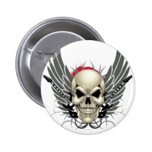 Crâne avec des ailes et des guitares badges avec agrafe
