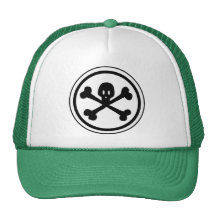 Crâne de bande dessinée et logo d'os croisés casquettes