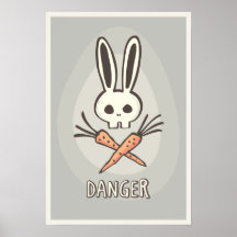 Crâne de lapin de bande dessinée et affiche drôle 