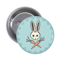 Crâne de lapin de bande dessinée et bouton d'os cr badges publicitaires