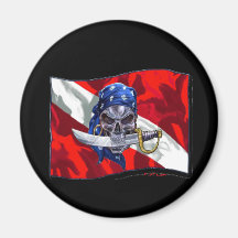 Crâne de pirate sur le drapeau de piqué aimant pour réfrigérateur