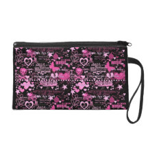 Crâne de punk rock de fille et sac de coeurs pochettes avec dragonne