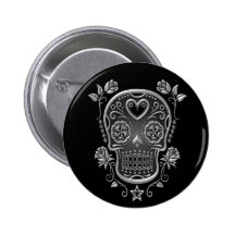 Crâne de sucre avec des roses, foncés badge