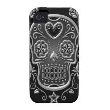 Crâne de sucre avec des roses, foncés coque Case-Mate iPhone 4