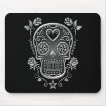 Crâne de sucre avec des roses, foncés tapis de souris