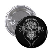 Crâne de sucre du DJ - noir Badges Avec Agrafe
