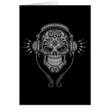 Crâne de sucre du DJ - noir Cartes De Vœux