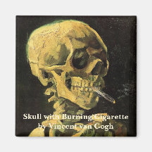 Crâne de Van Gogh avec la cigarette brûlante, art  Aimants