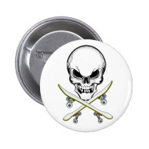 Crâne et bouton croisé de planches à roulettes badge avec épingle
