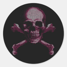 Crâne et os croisés de pirate informatique autocollants ronds