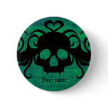 Crâne fanged mignon de vampire vert-foncé badges publicitaires