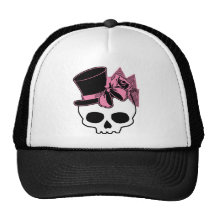 Crâne Girly avec le chapeau et l'arc rose Casquette De Camionneur