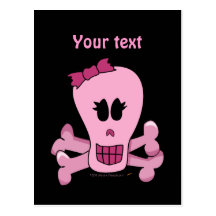 Crâne Girly rose avec l'arc Halloween ou le pirate Cartes Postales