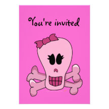 Crâne Girly rose avec l'arc Halloween ou le pirate Invitations Personnalisées