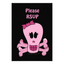 Crâne Girly rose avec l'arc Halloween ou le pirate Invitations