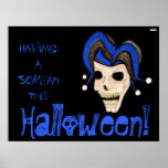 Crâne mauvais de farceur Halloween (bleu) Affiche
