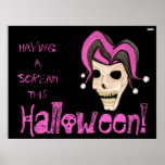 Crâne mauvais de farceur Halloween (rose) Poster