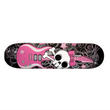 Crâne mignon avec la guitare rose plateau de planche à roulettes