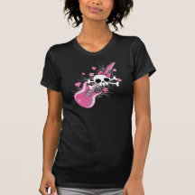 Crâne mignon avec la guitare rose t-shirt
