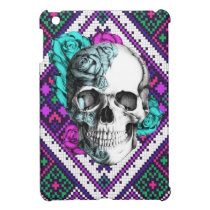Crâne rose d'Aztèque sur le modèle tribal de pixel coques mini ipad