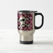 Crâne rose et os croisés avec les coeurs et l'arc mugs à café