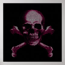 Crâne rose et os croisés de pirate informatique posters