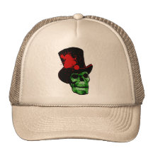 Crâne vert éffrayant avec le chapeau supérieur casquettes