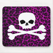 Crâne w/Purple et empreinte de léopard noir Tapis De Souris