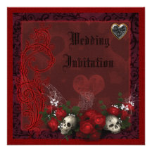 Crânes élégants, roses et mariage de toile de coeu invitation personnalisable