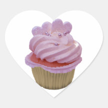 Crème et petit gâteau roses de coeurs autocollants