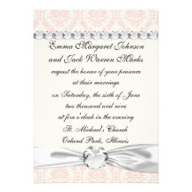 crème légère et damassé rose cartons d'invitation