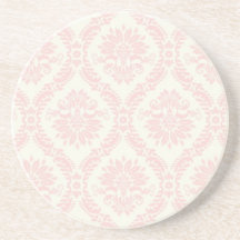 crème légère et damassé rose dessous de verre