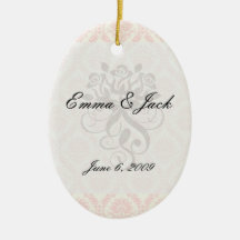 crème légère et damassé rose ornements de noël