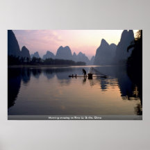 Croisement de matin sur la rivière Li, Guilin, Chi Poster