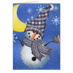 Croissant de lune et flocon de neige de bonhomme d cartes de vœux