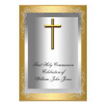 Croix argentée d'or de première sainte communion d invitations